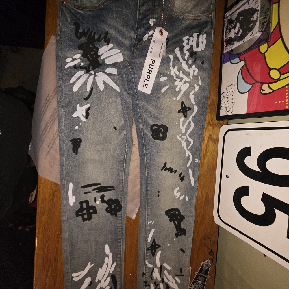 Purple Brand Blue Jeans with Graffiti Design